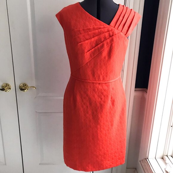 Tahari Arthur S. Levine Sheath Dress, Orange Sleeveless Textured Lined, Size 8 - Picture 8 of 12